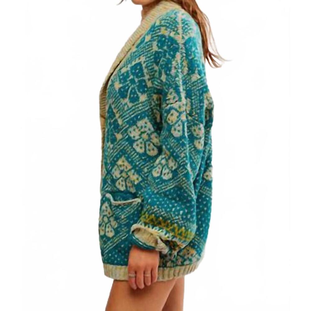 NEW FREE PEOPLE sasha cardigan in harbor teal combo - Picture 3 of 6